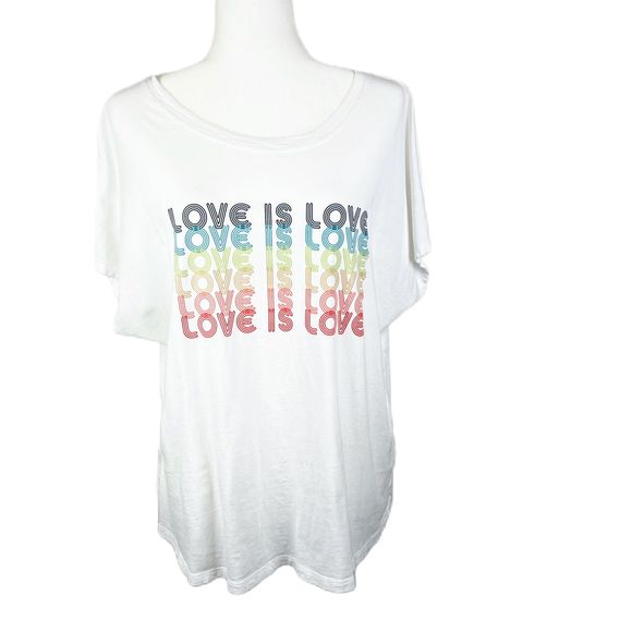 C&C California Pride Shirt Women 1X Plus Size Rainbow Love is Love Spellout Tee - Picture 2 of 16
